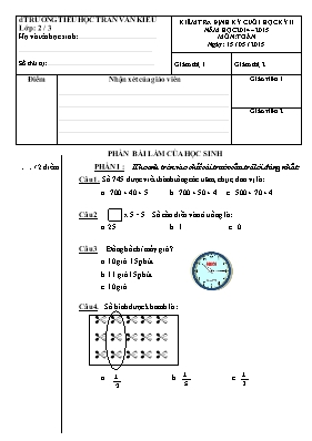 Đề kiểm tra định kì học kì II Toán, Tiếng việt lớp 2 - Năm học 2015-2016 - Trường Tiểu học Phú Hộ
